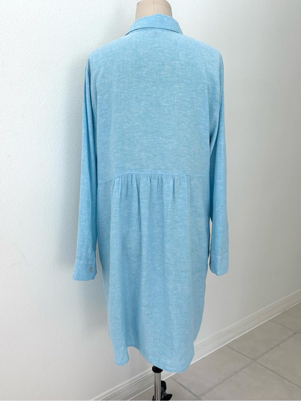 Habitat Linen Solid Shirt Dress NWT Topaz Blue Classic Spring 2026 L - Picture 7 of 12